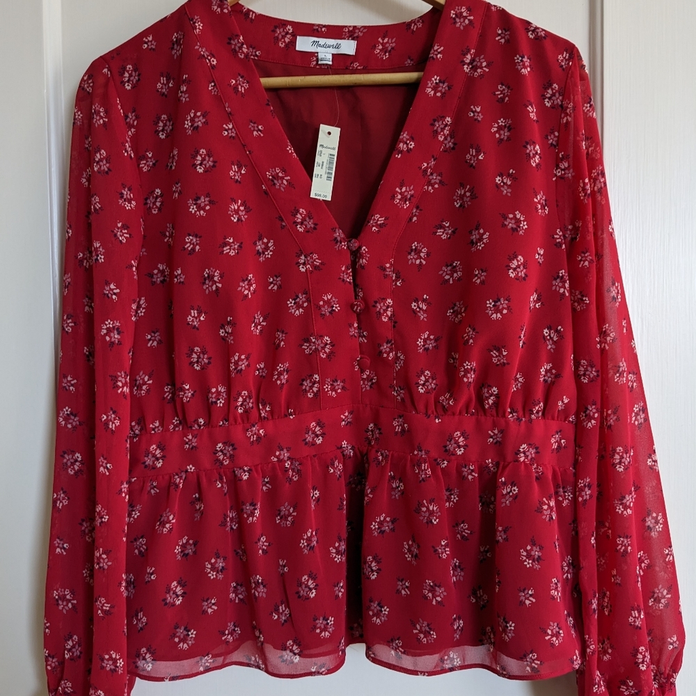 NWT Red floral Top, long sleeve